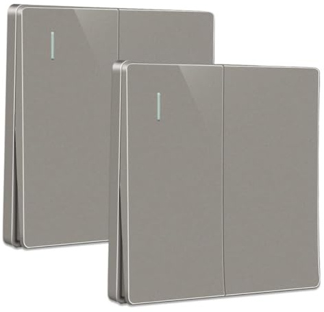 ZFQ Juego de 2 interruptores de luz de 2 vías, 2 vías, interruptor de luz gris, empotrable, sin tornillos, interruptor basculante, interruptor de pared, 10 Amp, 250 V