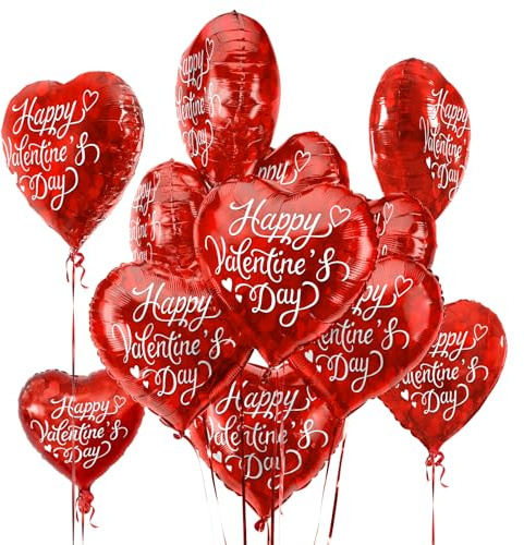 Valentine's Day Party Pack | 30pc Red Heart Foil Balloons | 18in 'Happy Valentine's Day' Decorative Balloons for Romantic Celebrations