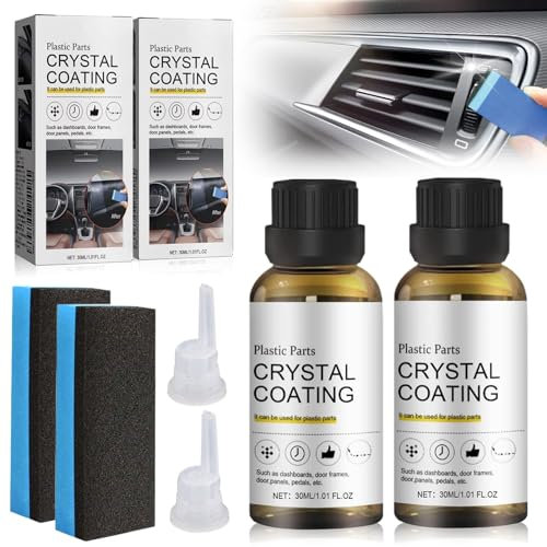 Rinnova Plastiche Auto 2 Pezzi, Rimuovi Graffi con Spugna, Crystal Coating, Ravviva e Protegge Superfici in Plastica