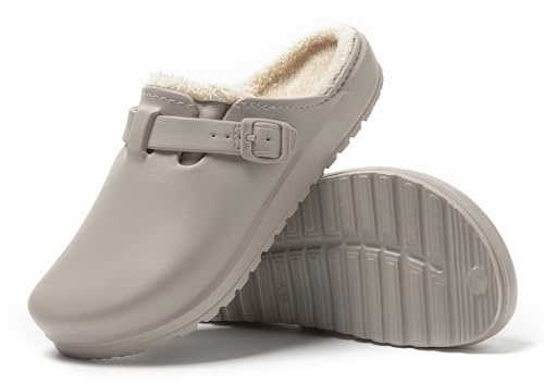 JOMIX Winter Clogs Gefüttert Damen, Warme Hausschuhe Wasserdicht Pantoffeln Plüsch, Weiche Bequeme rutschfeste Winter Hausschuhe (Grau, 39 EU, MD1017)