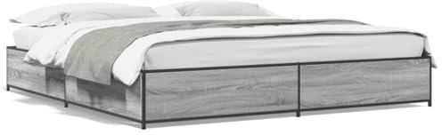 AJJHUUKI Home Items, Bettrahmen, grau, Sonoma, 180 x 200 cm, Super-Kingsize-Bett, Holz- und Metallkonstruktion, Anzugmöbel