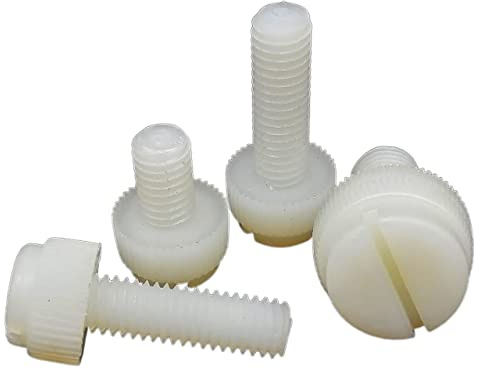 KXJSYL Tool 10 Stück M3 M4 M5 M6 M8 Weißes Nylon Kunststoff Isoliert Rändel Schlitzkopf Einstellen Werkzeuglose Rändelschraube Rändelschraube Handfest anziehen(16mm)