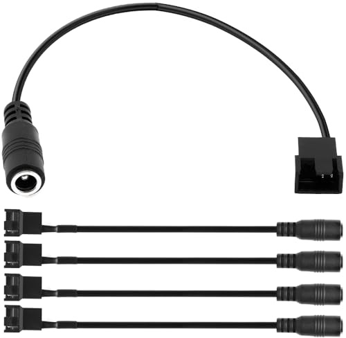 Guuzi MDC Cavo Convertitore di Potenza per Ventola PC - 4pin/3pin, DC 5.5 mm x 2.1mm Spina Femmina a 3/4pin Connettore Maschio - Alimentazione 12V (Confezione da 5)