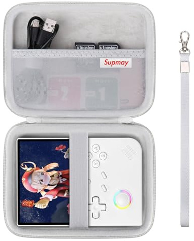 Supmay Hard Carrying Case for R36S/RG40XXV/G350/RG35XX/RG405V/RG406V Retro Handheld Game Console, Retro Game Travel Storage Holder with Mesh Bag for SD Card, USB Charging Cable, User Manual, Grey