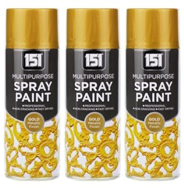 DIOXSTAR Metallic Gold Spray Paint, Fast Drying, Non-Cracking, Suitable for Most Surfaces Including Wood, Metal and Brick, Interior and Exterior Decoration, 400ml (3 PCS)