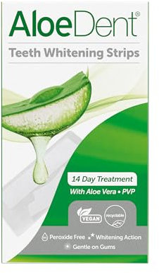 Aloe Dent - Aloe Vera Teeth Whitening Strips - Peroxide Free - Whitening Action & Gentle on Gums - Vegan - 28 Strips - 14 Day Treatment