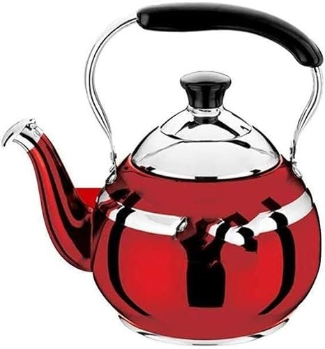 MOZ4dxy bollitore Elettrico Bollitore a Gas con fischio in Acciaio Inossidabile lucidato a Specchio con Tradizionale caffettiera con beccuccio Vintage e Set da tè(Red,3l)