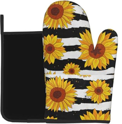 Bedrucken Sie stilvolle Sonnenblumen-Ofenhandschuhe und Topflappen, Hitze zum Kochen oder Backen
