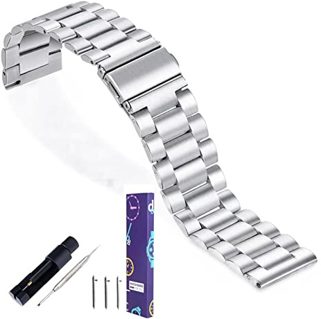 LSLHNMG Edelstahl Uhrenarmband 22mm 20mm 18mm 24mm Metall Uhrband GebüRsteter OberfläChe High End Ersatz Unisex UhrenarmbäNder Werkzeug FüR Traditionell Uhr(Silver,22MM)