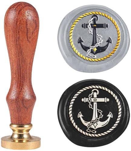 DELORIGIN Siegelstempel Aus Wachs Mit Anker Motiv 2.5cm Abnehmbarer Messingkopf Nautisch Siegelstempel Mit Holzgriff Für Karten Ozean Einladungen Geschenkverpackungen