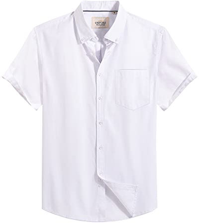 J.VER Mens White Short Sleeve Shirts Cotton Smart Casual Regular Fit Shirt Office Work Non Iron Button Down Oxford Summer Dress Shirt XL
