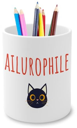 Fabulous Stifteköcher aus Keramik – Ailurophile Passion Katze Liebe Kätzchen Zeichnung – 325 ml