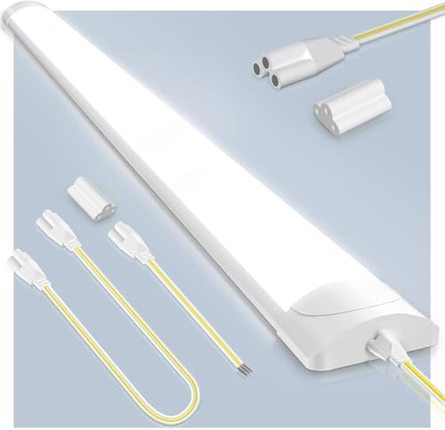 wowspeed 50W LED Batten Light, 5FT Linkable Tube Lights, IP65 Waterproof 5000LM 6500K Daylight Plug in Ceiling Light Strip, LED Fluorescent Lights for Garage, Office, Workshop(60+90cm)