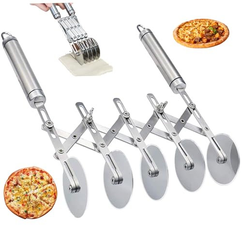 Pastry Cutter Wheel Stainless Steel Pasta Wheel Expandable 5 Wheel Pastry Cutter Multi-Round Pasta Cutter Wheel with Handle for Pizza Cheese Brownies Cookie Baking