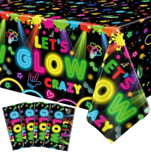 4-pack Glow Party bordsduk Let's Glow Neon dukar färg stänk graffiti bordsduk plast födelsedag bord täcker svart ljus dekorationer för glöd i mörkt tema party sup