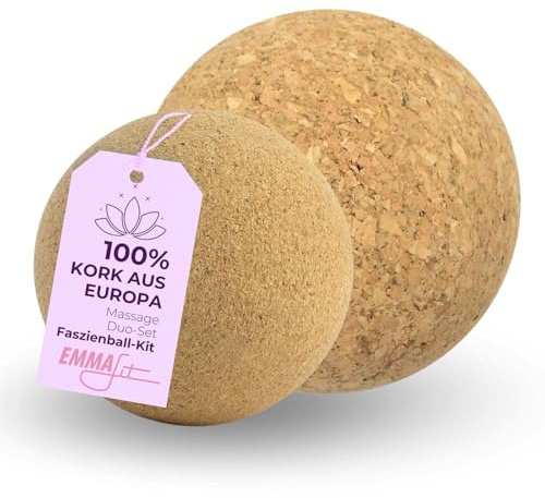 EMMAfit Kork Faszienball-Set I 60 mm + 80 mm I Set aus 2 x Faszienkugel zur Selbstmassage aus Kork I Selbstmassage-Ball für Triggerpunkt-Massage & Faszientraining I mittelharter Faszien-Massageball
