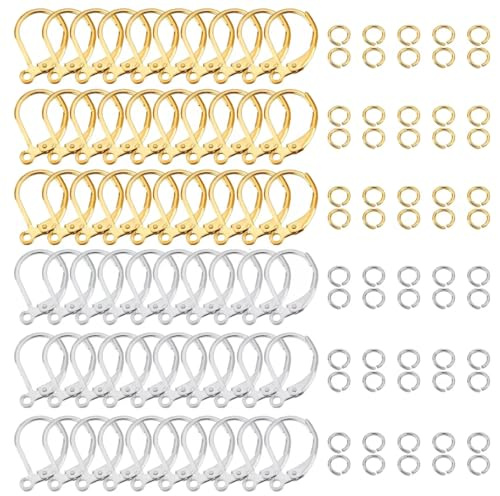 60 Stück 925 Sterling Hebelverschluss Ohrhaken Französische Ohrhaken 0,61 x 0,39 Zoll 925 Sterling Silber Ohrringe Mit 60 offenen Biegeringen Für DIY-Ohrring-Sets