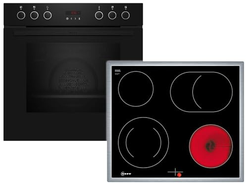 NEFF EX4PB0 Kit Cuisinière Comprenant E2CCG6AK3 Cuisinière 60 x 60 cm Pyrolyse Auto-nettoyage CircoTherm Écran LED & M16SRF0L0 Plaque de Cuisson Electrique Zone Cocotte Cadre Acier Inoxydable