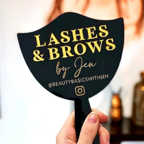ZZTINGC Personalisierte Wimpernspiegel, Foto-Requisiten for Wimpern, Handspiegel for Wimperntechniker, Personalisierte Wimpernspiegel Aus Acryl, Spiegel for Wimpernschilder(Black)