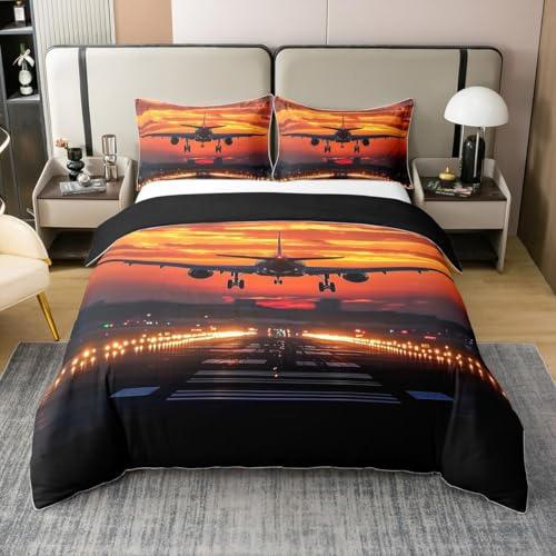 Moderne Flugzeug 100% Baumwolle Bettwäsche Set,Luftfahrtflugzeug Flugzeug Bettbezug 135x200 für Kinder Erwachsene,Transport Tröster Abdeckung,Flugzeuge Bett Set mit 1 Kissenbezug für Schlafzimmer
