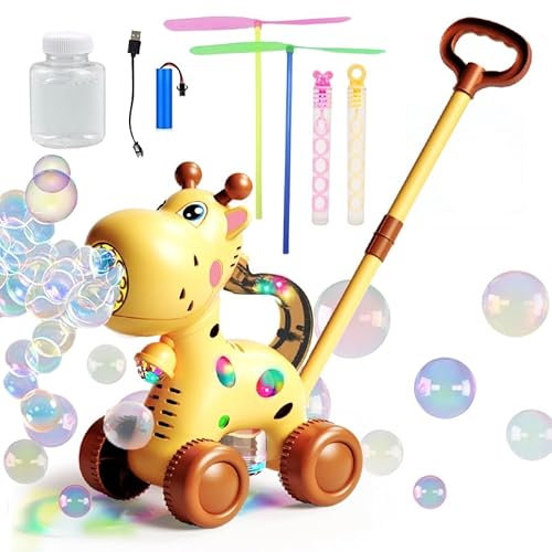 GERPOSMA Automatische Seifenblasenmaschine Seifenblasen rasenmäher schiebespielzeug für Kinder,Seifenblasenpistole,aufladbare akku/flüssigkeit/seifenblasen Blume mit licht,Outdoor Garten Spiele