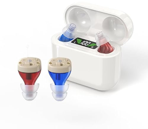 MEDca Rechargeable Digital Sound Hearing Amplifiers - Invisible In-Ear Personal Audio Enhancers with Crystal-Clear Sound Aid, Intelligent Noise Reduction, LED Charging Case & All-Day Battery Life