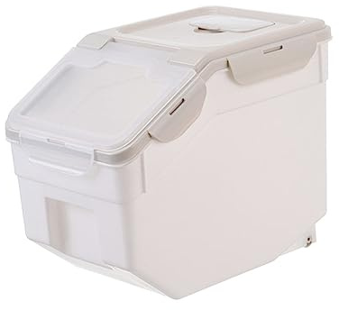 CIYODO Contenedor de Comida para Mascotas Hermético Pequeño de Pp Beige | 4 Ruedas, Tapa a Presión, Incluye Taza Medidora, Uso Exterior y Viaje, Apto para Arroz y Arena