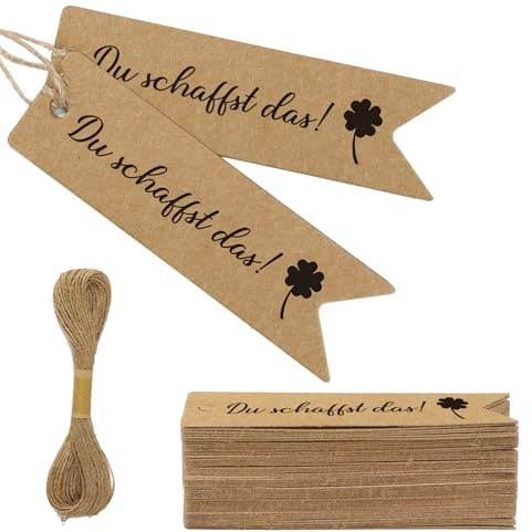 50 stk Geschenkanhänger Etikett Du Schaffst Das Glücksbringer Prüfung Abitur Operation Ermutigung Kleeblatt VielGlück Geschenkidee Tags Gift Kleinigkeit Anhänger für Familie,Freunde,Kollegen