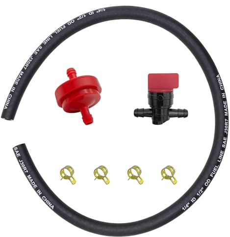 Strongthium 63,5 cm 5414K 6 mm tygbensinslang 6 mm (1/4 tum) set passar Briggs Stratton 283207 394358S MTD Cub Cadet Toro, inkl. bensinkran 698183, filter och 4 klämmor gräsklippare traktor