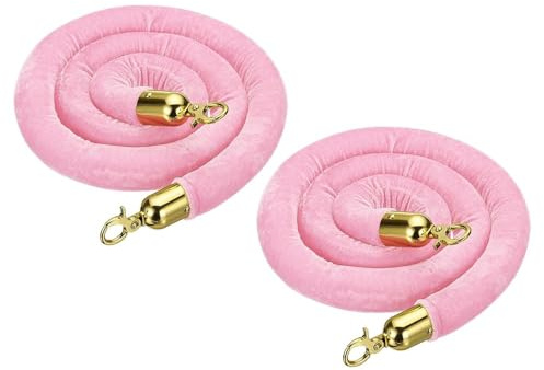 LQSYBHD 2 PCS Corda di Velluto,Corda Barriera,Stanchion Rope con Ganci A Scatto,Corda Stanchion con Ganci A Scatto,Corda per Corrimano,per Controllo Folla(Size:2ft,Color:Rosa)