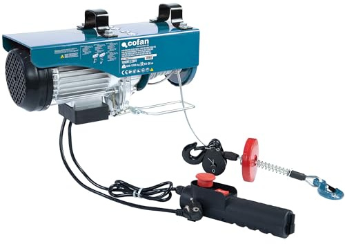 Cofan Polipasto eléctrico 1800 W | Capacidad de carga: 600/1200 kg | Altura de elevación: 10/20 m | Parada de emergencia | Incluye mando | Protección IP54