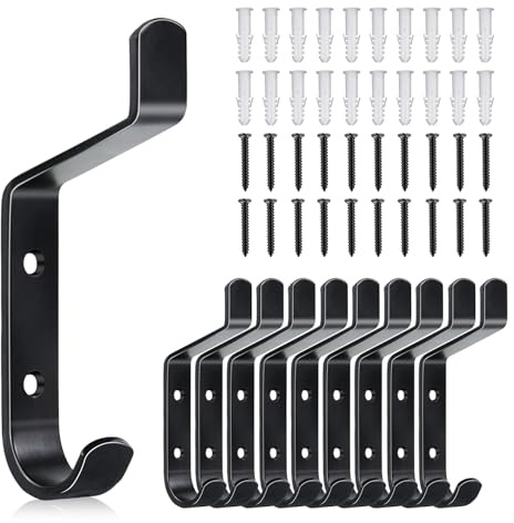 Hmfmdy Garderobenhaken, 10 Stück Akustikpaneele Haken, Kleiderhaken Wand, Haken Schwarz zum Schrauben, Akustikpaneele Zubehör, Metallhaken zum Aufhängen von Mänteln, Mützen, Schals und Taschen 10CM