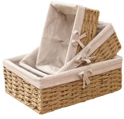 Bkljkf Paneras para servir – Cuencos trenzados a mano de mimbre natural | Juego de almacenamiento rústico hecho a mano de 3 piezas para cocina, hogar, panadería, decoración de mesa