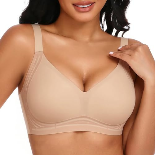 Niwicee Reggiseno Senza Ferretto Donna Taglie Forti Reggiseno Push Up Reggiseno Comodo Senza Cuciture Minimizer Contenitivo Imbottito per Seno Grande e Cadente (Colore della Pelle, XL)