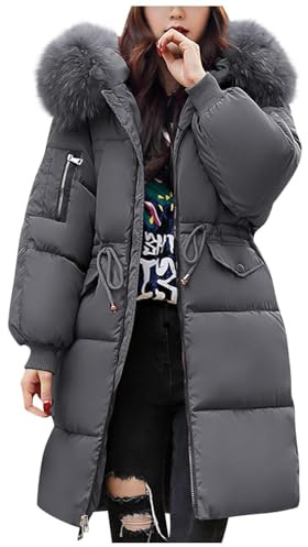 TniEWFBHSD UK Winter Jackets for Women UK Quilted Down Long-Lenght Puffer Coats Ladies Lightweight Waterproof Jacket with Fur Hood Plus Size Slim Trench Coat Warm Outwear