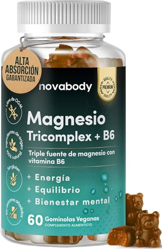 Gominolas de Triple Magnesio Complex Sin Azúcar con Vitamina B6 | Bisglicinato + Malato + Taurinato | Alta Absorción | Energía, Sistema Nervioso y Función Muscular | Veganas, Sin Gluten, 60 Unidades