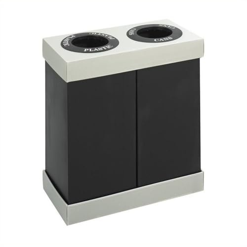 Pemberly Row Double Bin Recycling Center, Black Polyethylene, 33H x 31W x 16D in, 2 x 28 Gal Capacity, Impact and Moisture Resistant, Durable Sorting Station for Home or Office Use