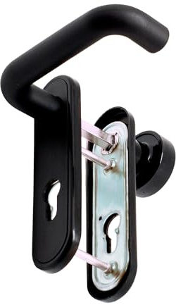 Micel - 00236 - Set maniglia antincendio con pomello fisso e foro da 72 mm per porta. Con piastra in acciaio e nylon e finitura nera. 168 x 44 mm.