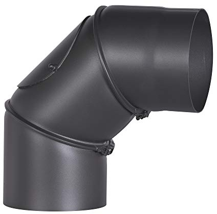 FIREFIX R160/B Ofenrohrbogen aus 2 mm starken Stahl (Rauchrohr) in 160 mm Durchmesser, für Kaminöfen und Feuerstellen, Senotherm, schwarz, 0-90 Grad verstellbar, mit Reinigungstür