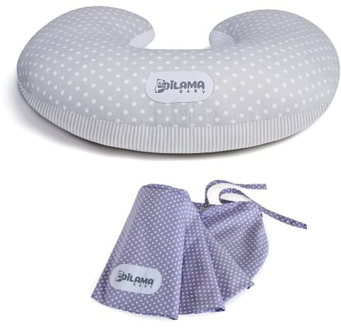 Dilamababy - Stillkissen Klein mit 2 Kissenbezügen 100% ökotex Baumwolle– Komfortables und Hypoallergenes Nursing Pillow für Mütter, Entlastet beim Stillen - Faserbällchen Anti-Milben Füllung
