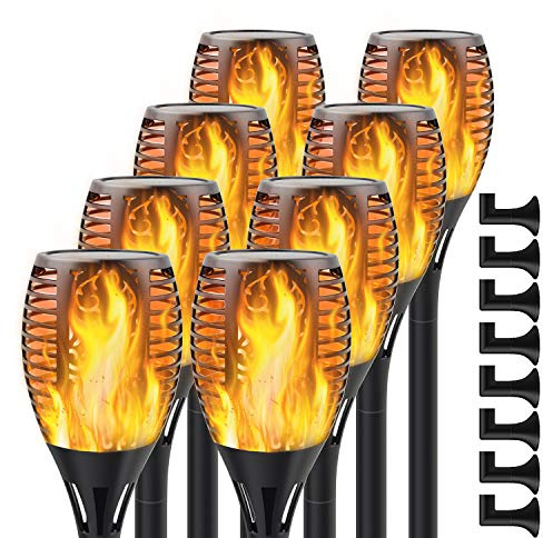 Permande Upgraded Solar Flame Lights Outdoor, 3 Options Solar Torch, Waterproof Landscape Decoration Dancing Flame Post for Garden Pathway Yard - Auto On/Off Dusk to Dawn, 8 Pack