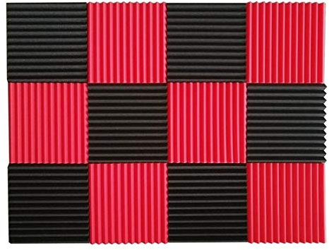 24 Pack 12X 12X1 Acoustic Panels Studio Soundproofing Foam Wedge Tiles, Soundproofing Acoustic Studio Wedge Foam Tiles Wall Panels (Black+Red)