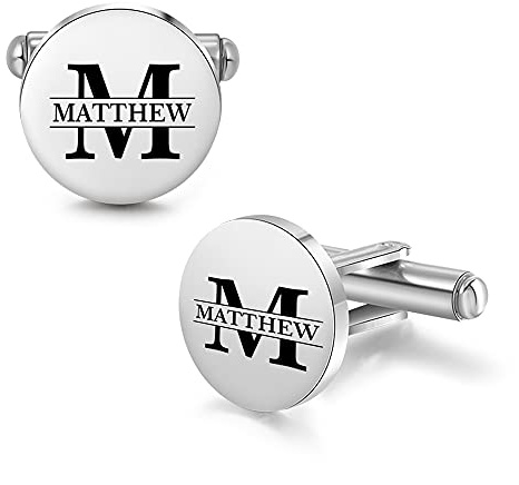 Albertband Personalisierte Manschettenknöpfe mit A-Z Alphabet Buchstaben Graviert 2 PCS Name Manschettenknöpfe für Männer Business Party Weihnachten Bräutigam Trauzeuge Geburtstag