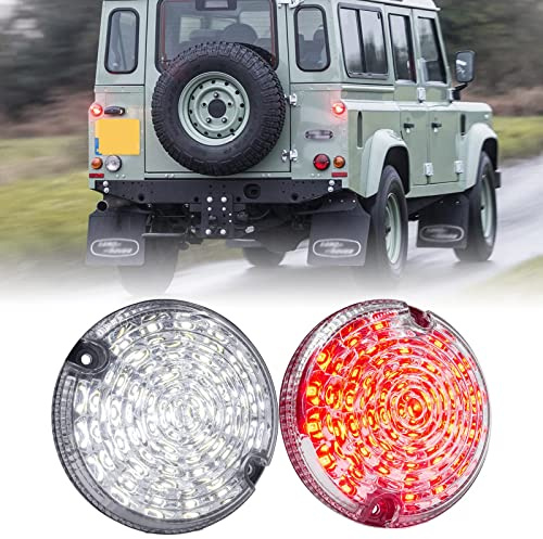 njssjd Defender Upgrade LED Fog Reverse Light - 2pcs 95mm Round Clear Lens Led White Reverse Light Red Rear Fog Lamp for Land Rover Defender 2001-2016 Defender Cabrio 1990-2016