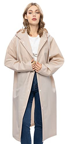 UNIQUEBELLA Eva Travel Raincoat Rain Jacket (L, Khaki)
