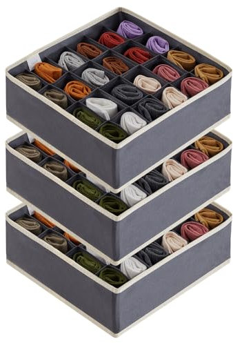 Lifewit Set di 3 Divisori per Cassetti Organizzatore per Cassetti, Separatori Pieghevoli in Tessuto per Cassetti Armadio per Riporre Calze, Biancheria, Cravatte, Sciarpe, Grigio