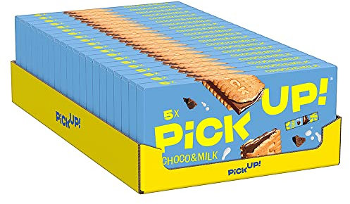 PiCK UP! Choco&Milk (20 x 140 g), Riegel mit knackiger Milchschokolade und zarter Milchcreme zwischen zwei Keksen, der Snack für unterwegs, 20 x 5er Multipack