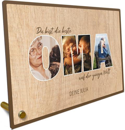 Elbeffekt Oma Geschenk Holzbild - Fotogeschenk - personalisierbar zum Hinstellen/Aufhängen, Weihnachtsgeschenke Für Oma, Großmutter Geschenke, Geschenkidee Großmutter - personalisierte Geschenke