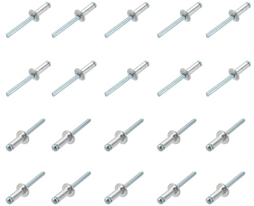 QUARKZMAN 6mm x 20mm Blindnieten x 20Stk. Aluminium/Stahl Nieten für Metall und Kunststoff und Leder, [Silberton]