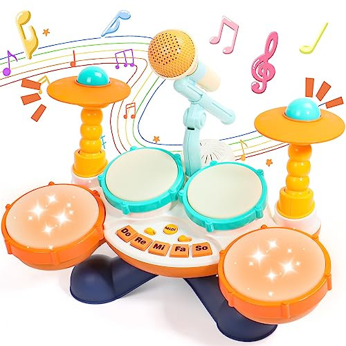 Toys for 1 Year Old Boys Girls-Kids Drum Kit Baby Musical Instruments with 3 Modes Toddler Drum Set Adjustable Volume Baby Drums, Easter Gift for 1-2 Year Old Boys
